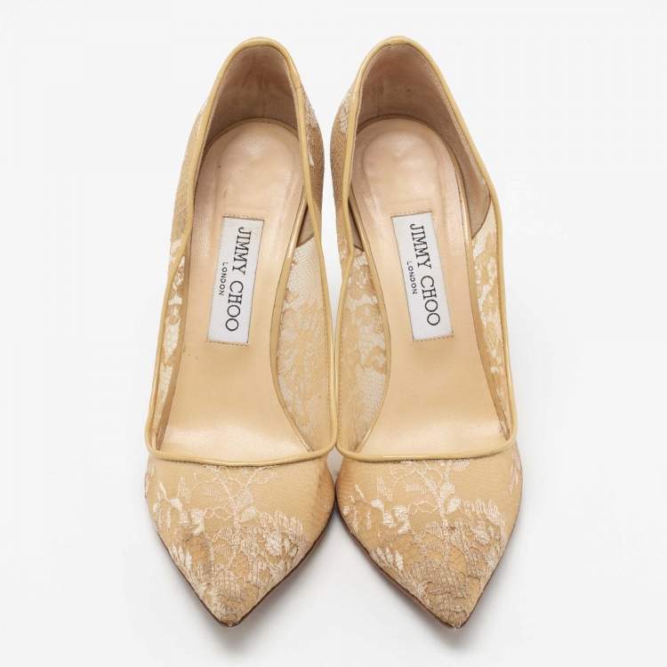 Pre Owned Jimmy Choo Beige Lace Abel Pumps Size 39