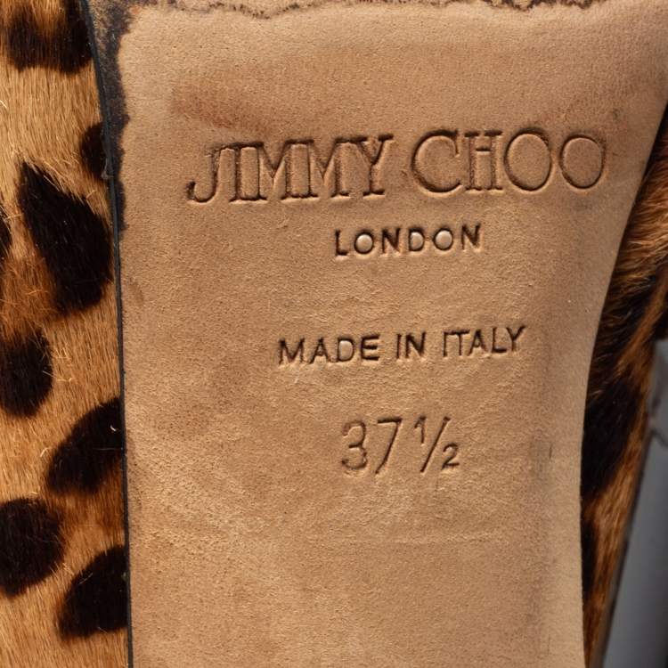 Pre Owned Jimmy Choo Beige/Brown Leopard Print Calf Hair Ankle Booties Size 37.5