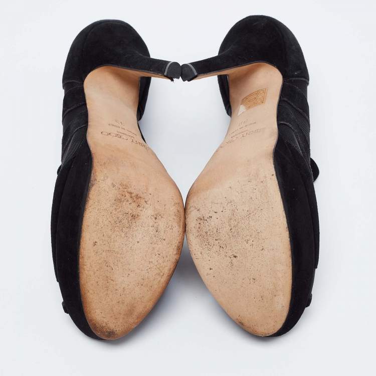 Pre Owned Jimmy Choo Black Suede and Mesh Peep-Toe Platform Ankle Booties Size 39