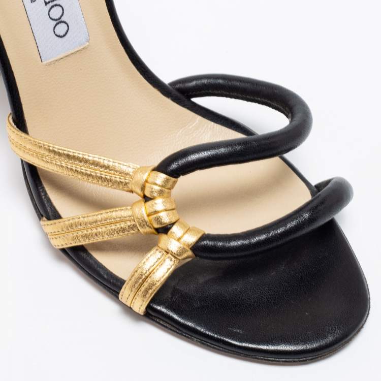 Pre Owned Jimmy Choo Black/Gold Leather Slingback Sandals Size 38