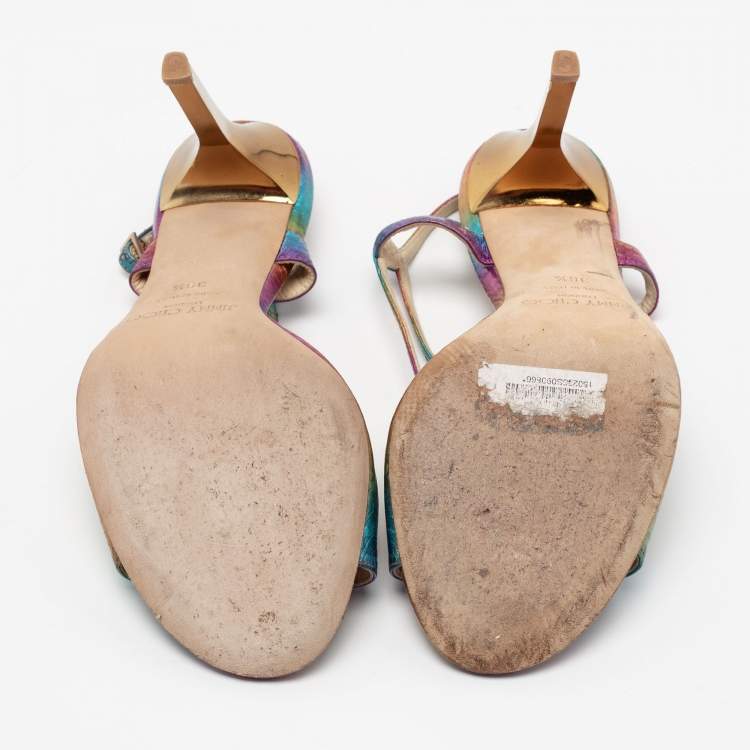 Pre Owned Jimmy Choo Multicolor Python Embossed Leather Ankle Strap Sandals Size 38.5