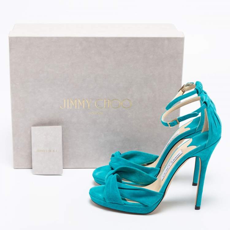 Pre Owned Jimmy Choo Turquoise Blue Suede Ankle Strap Sandals Size 38
