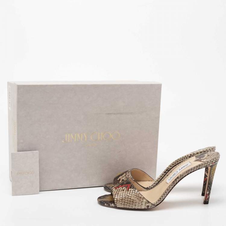 Pre Owned Jimmy Choo Multicolor Snakeskin Leather Stacey Slide Sandals Size 39