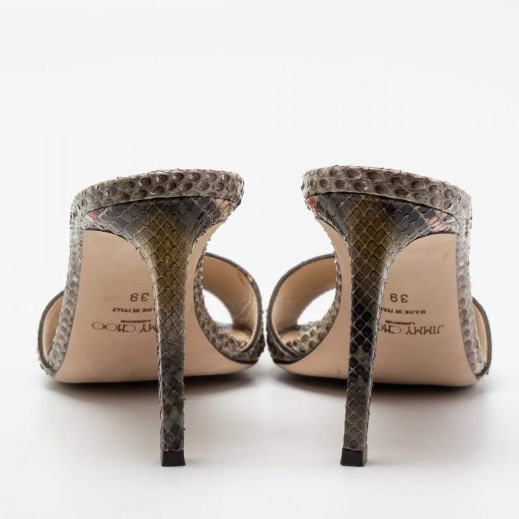 Pre Owned Jimmy Choo Multicolor Snakeskin Leather Stacey Slide Sandals Size 39