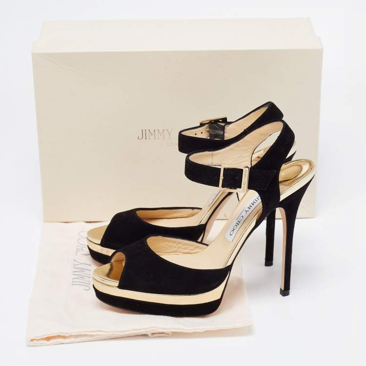 Pre Owned Jimmy Choo Black Suede Pavlova Ankle Strap Platform Sandals Size 39