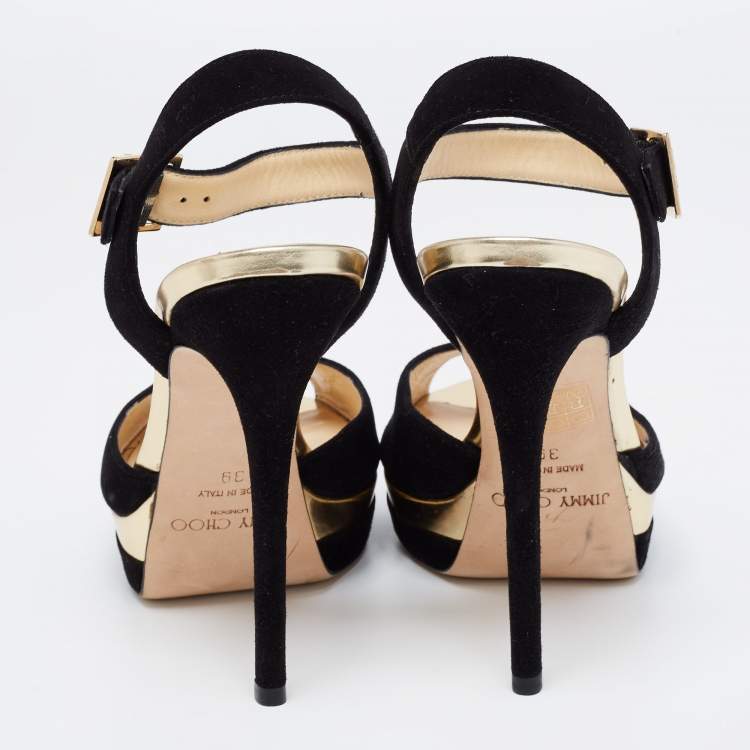 Pre Owned Jimmy Choo Black Suede Pavlova Ankle Strap Platform Sandals Size 39