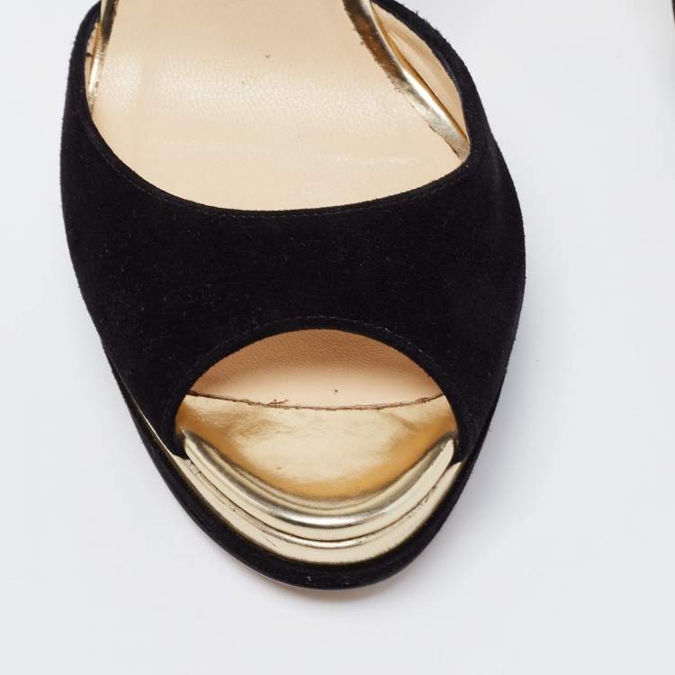 Pre Owned Jimmy Choo Black Suede Pavlova Ankle Strap Platform Sandals Size 39