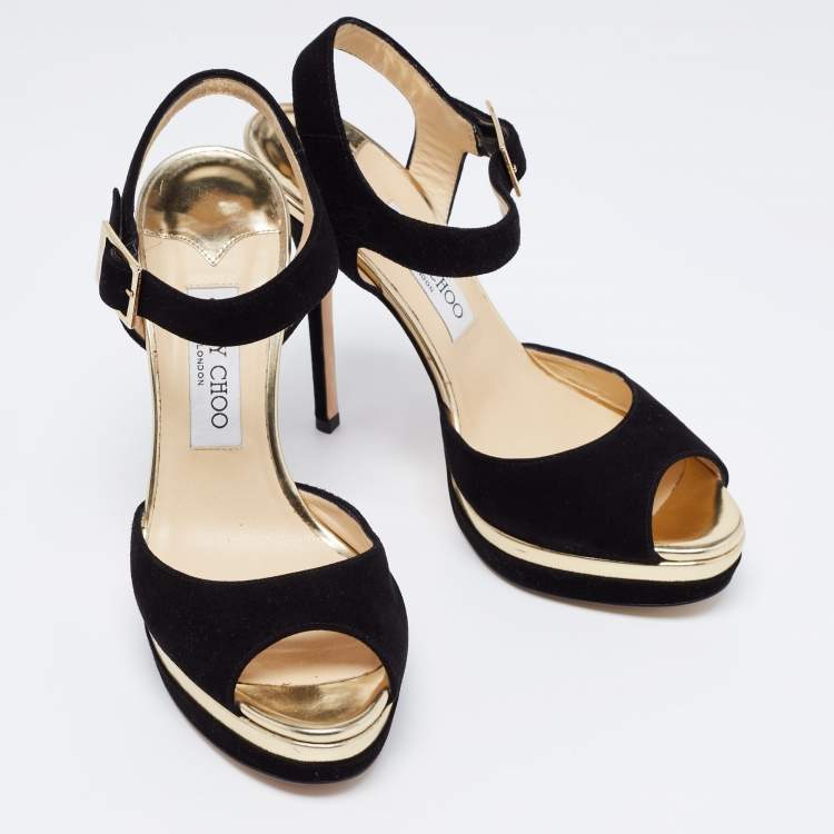 Pre Owned Jimmy Choo Black Suede Pavlova Ankle Strap Platform Sandals Size 39