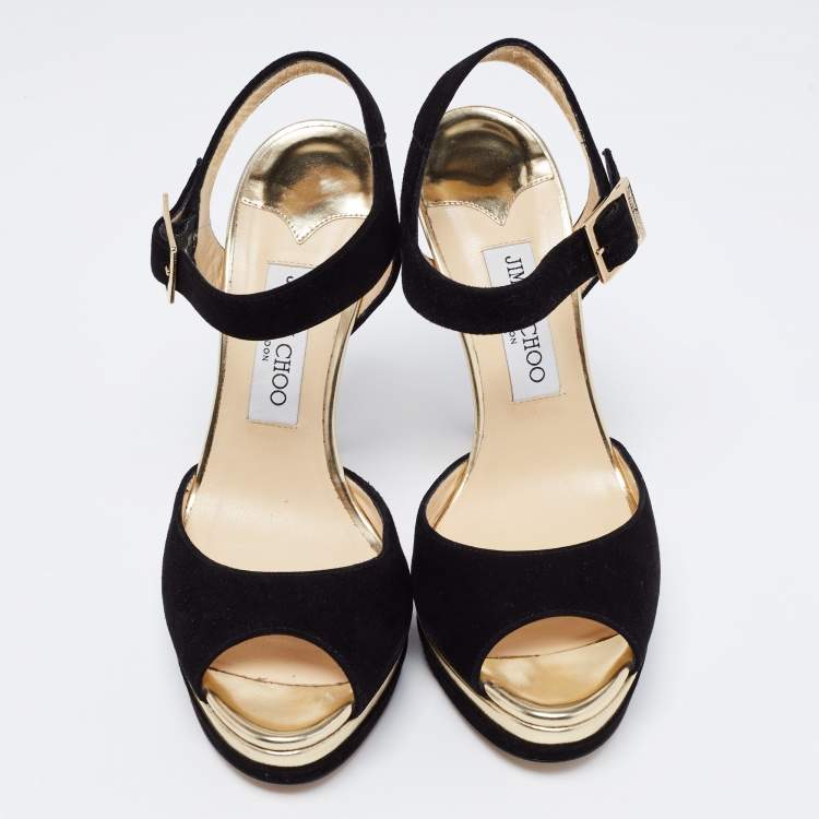 Pre Owned Jimmy Choo Black Suede Pavlova Ankle Strap Platform Sandals Size 39