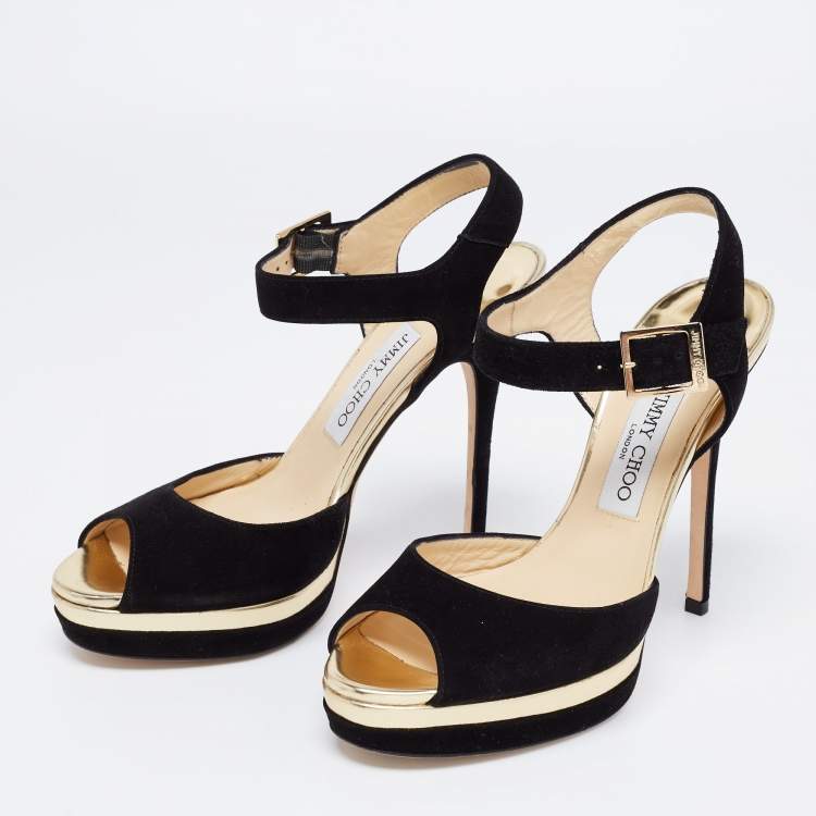Pre Owned Jimmy Choo Black Suede Pavlova Ankle Strap Platform Sandals Size 39