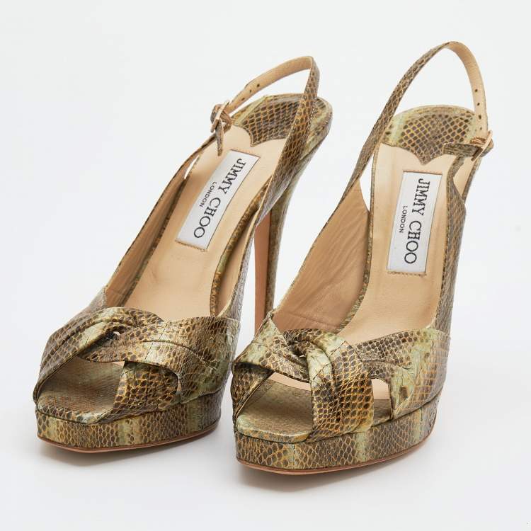 Pre Owned Jimmy Choo Multicolor Snakeskin Peep Toe Slingback Sandals Size 39