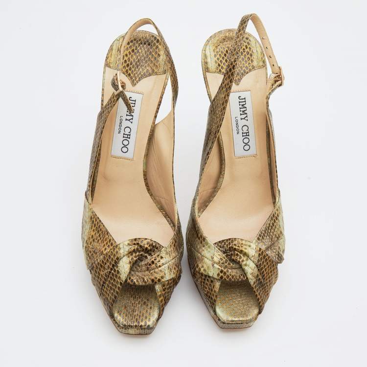 Pre Owned Jimmy Choo Multicolor Snakeskin Peep Toe Slingback Sandals Size 39