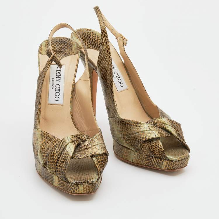 Pre Owned Jimmy Choo Multicolor Snakeskin Peep Toe Slingback Sandals Size 39