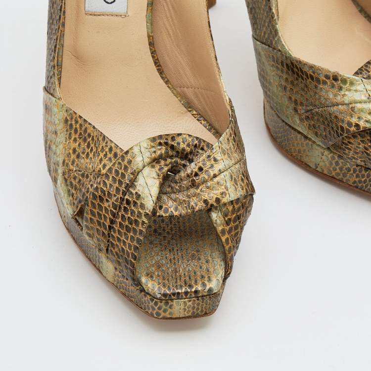 Pre Owned Jimmy Choo Multicolor Snakeskin Peep Toe Slingback Sandals Size 39
