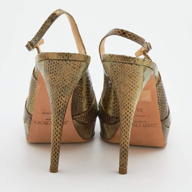 Pre Owned Jimmy Choo Multicolor Snakeskin Peep Toe Slingback Sandals Size 39