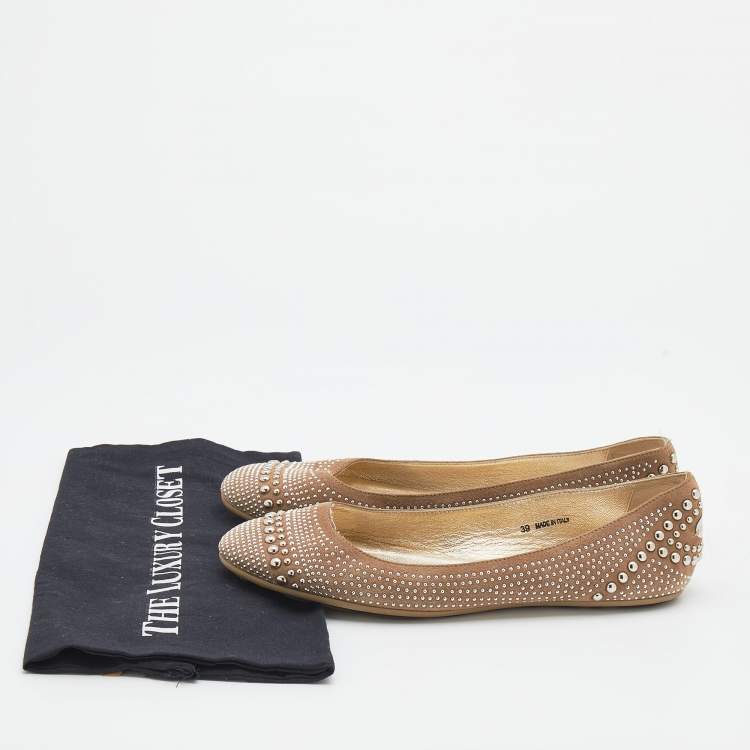 Pre Owned Jimmy Choo Beige Suede Sudded Ballet Flat Size 39