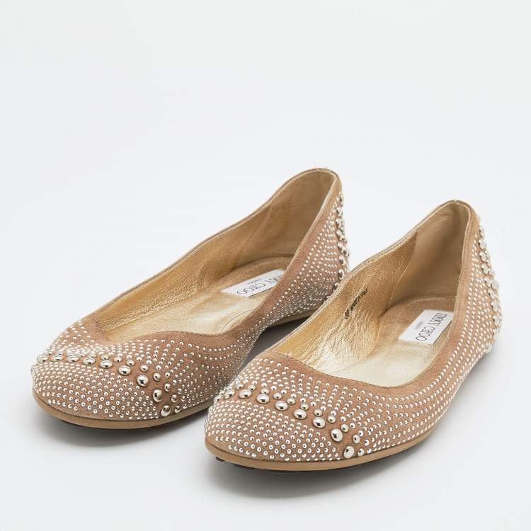 Pre Owned Jimmy Choo Beige Suede Sudded Ballet Flat Size 39