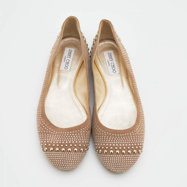 Pre Owned Jimmy Choo Beige Suede Sudded Ballet Flat Size 39