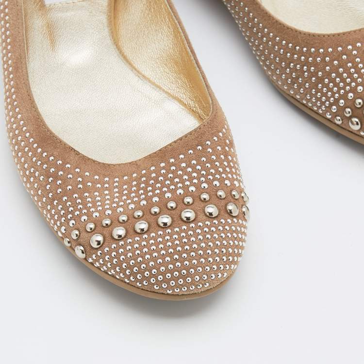 Pre Owned Jimmy Choo Beige Suede Sudded Ballet Flat Size 39