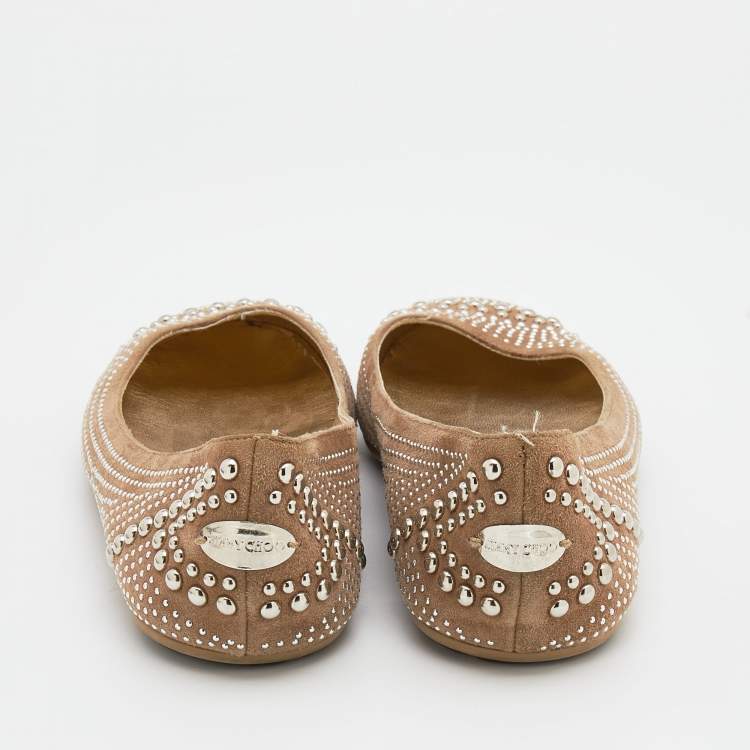 Pre Owned Jimmy Choo Beige Suede Sudded Ballet Flat Size 39