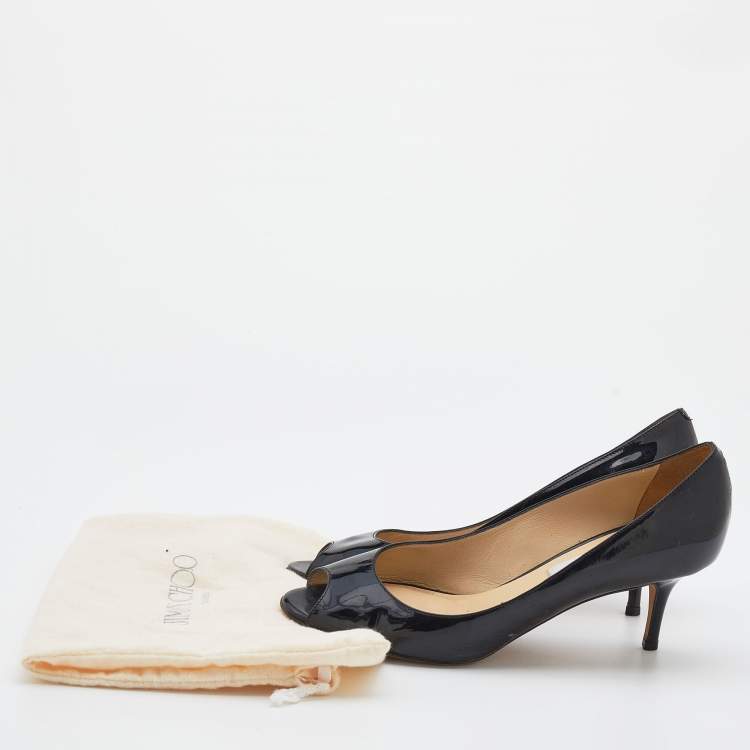 Pre Owned Jimmy Choo Black Patent Leather Isabel Peep Toe Pumps Size 37