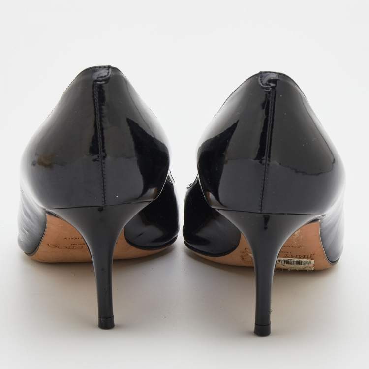Pre Owned Jimmy Choo Black Patent Leather Isabel Peep Toe Pumps Size 37