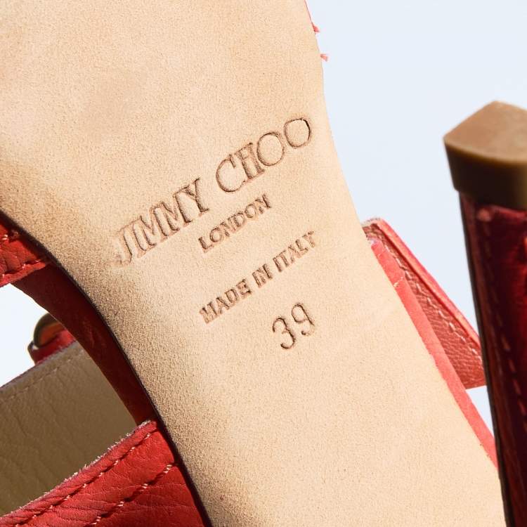 Pre Owned Jimmy Choo Orange Leather Ankle Strap Sandals Size 39