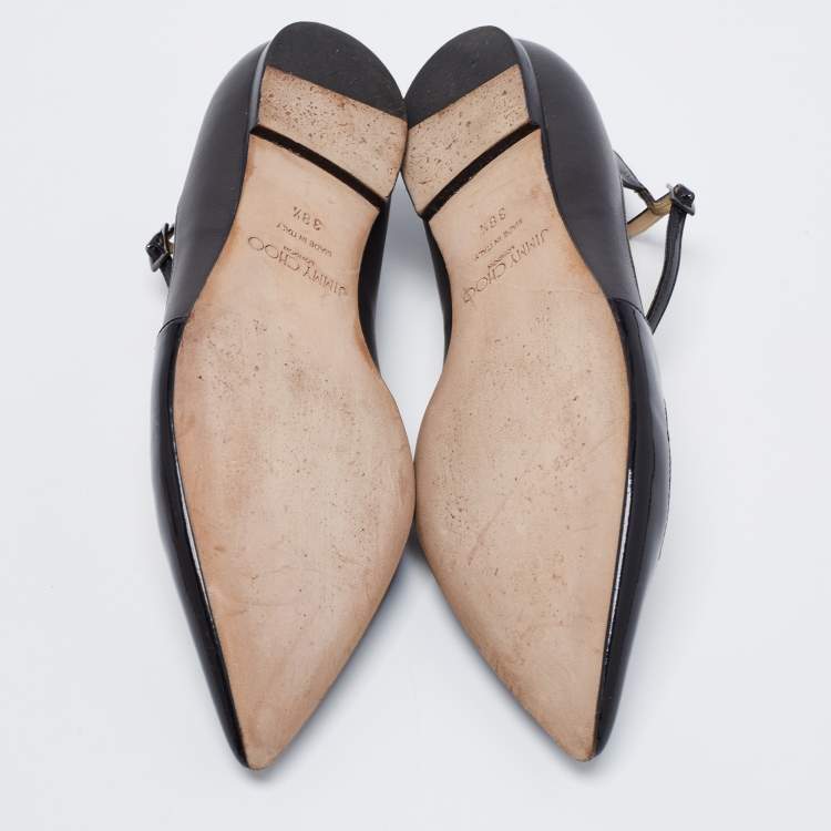 Pre Owned Jimmy Choo Black Patent and Leather Gamble Crisscross Ballet Flats Size 38.5