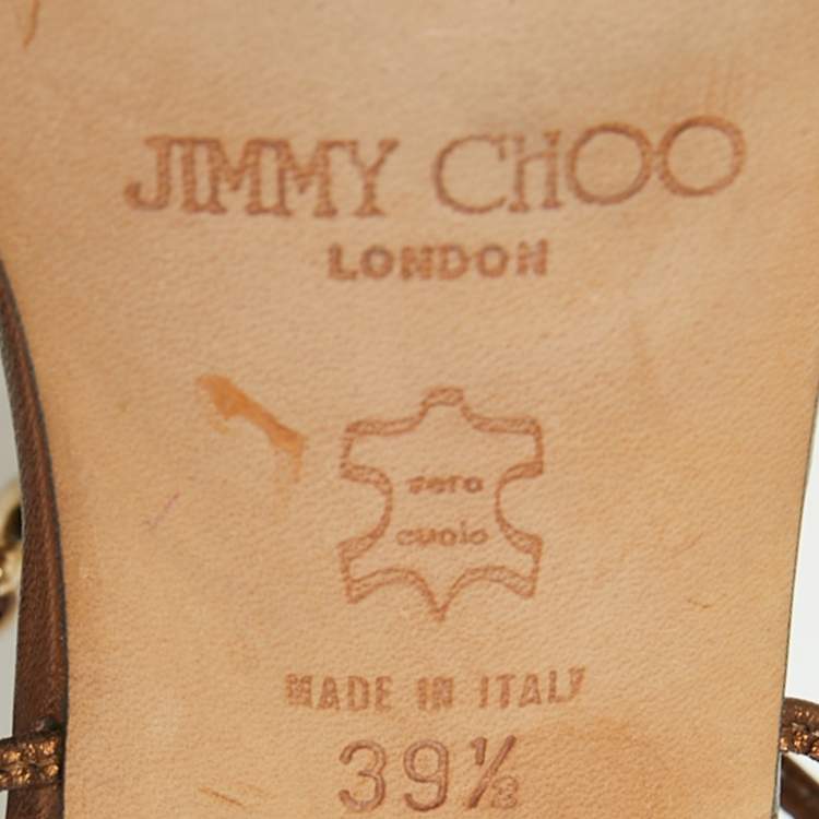Pre Owned Jimmy Choo Metallic Brown Leather Jewelled Sandals Size 39.5