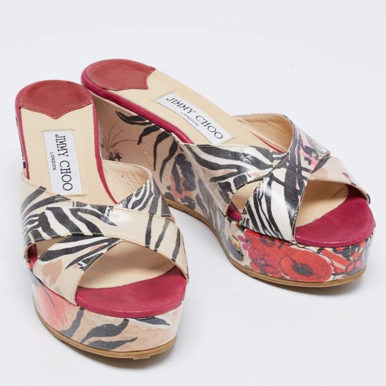 Pre Owned Jimmy Choo Multicolor Leather Slide Sandals Size 37