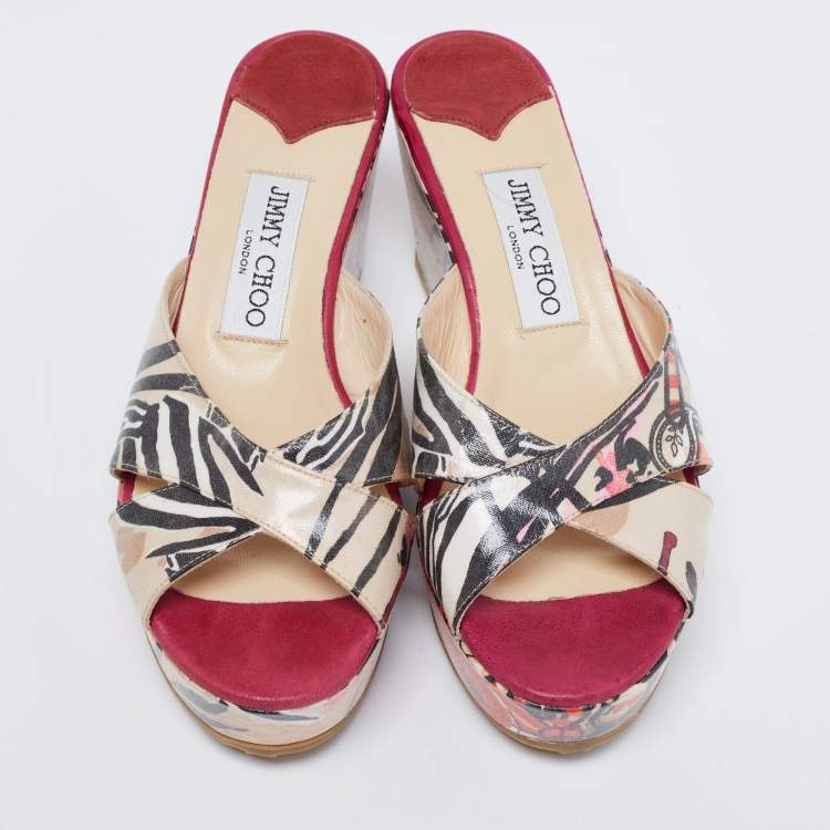 Pre Owned Jimmy Choo Multicolor Leather Slide Sandals Size 37