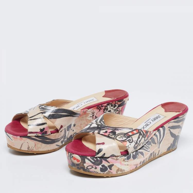 Pre Owned Jimmy Choo Multicolor Leather Slide Sandals Size 37