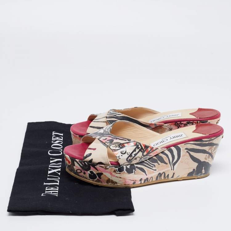 Pre Owned Jimmy Choo Multicolor Leather Slide Sandals Size 37