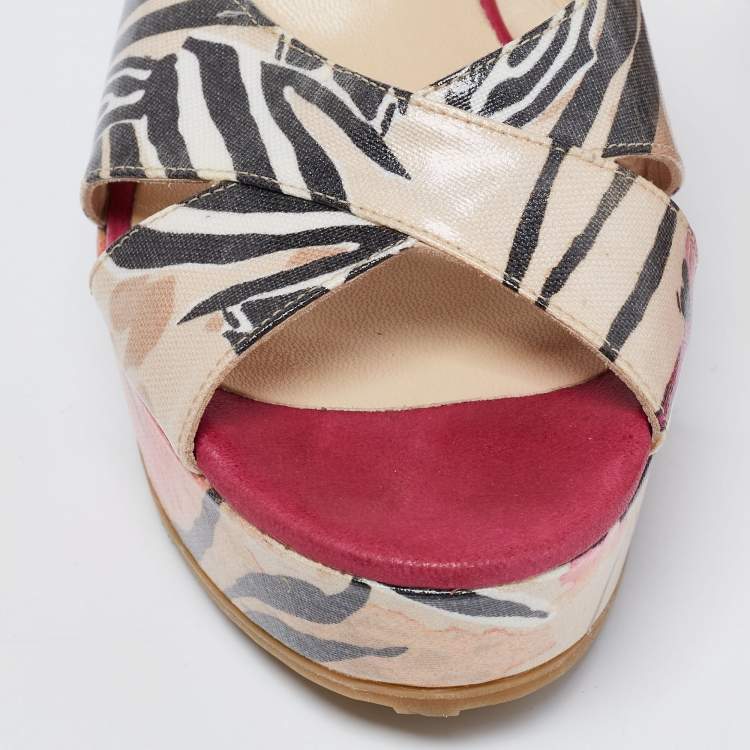 Pre Owned Jimmy Choo Multicolor Leather Slide Sandals Size 37