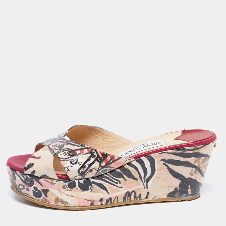 Pre Owned Jimmy Choo Multicolor Leather Slide Sandals Size 37