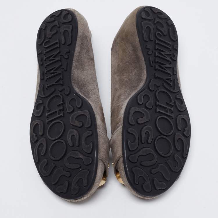 Pre Owned Jimmy Choo Grey Suede Ballet  Flats Size 37