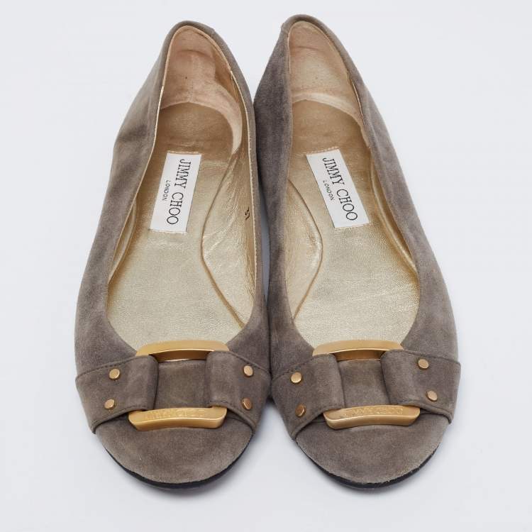 Pre Owned Jimmy Choo Grey Suede Ballet  Flats Size 37
