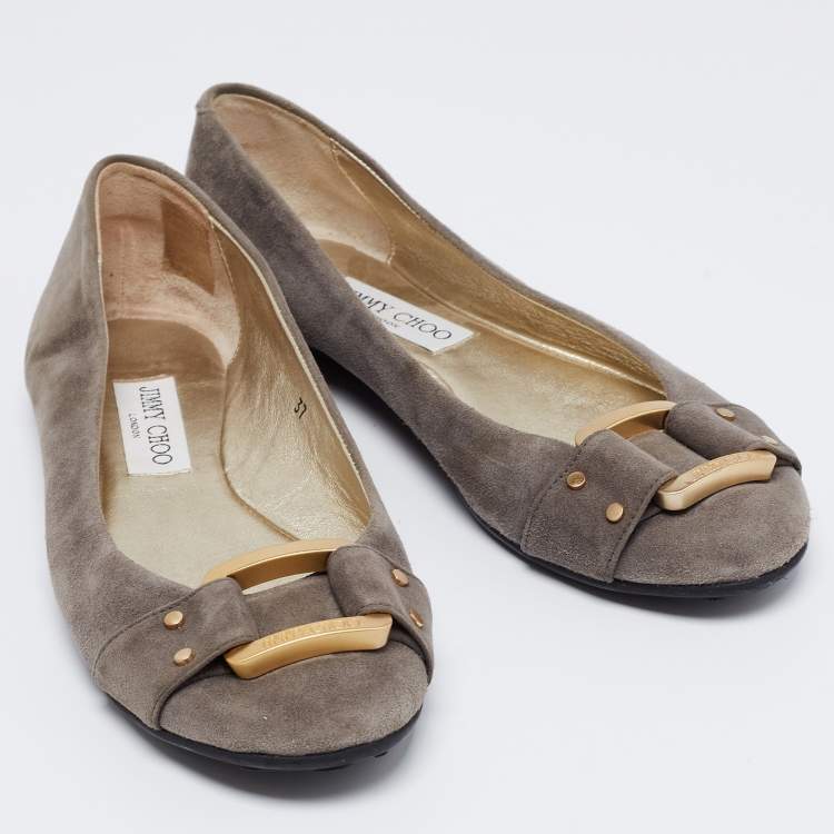 Pre Owned Jimmy Choo Grey Suede Ballet  Flats Size 37