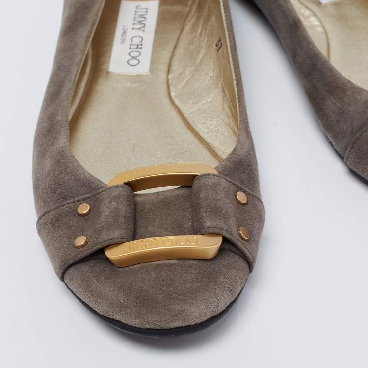 Pre Owned Jimmy Choo Grey Suede Ballet  Flats Size 37