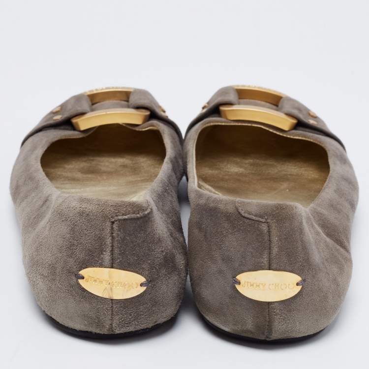 Pre Owned Jimmy Choo Grey Suede Ballet  Flats Size 37
