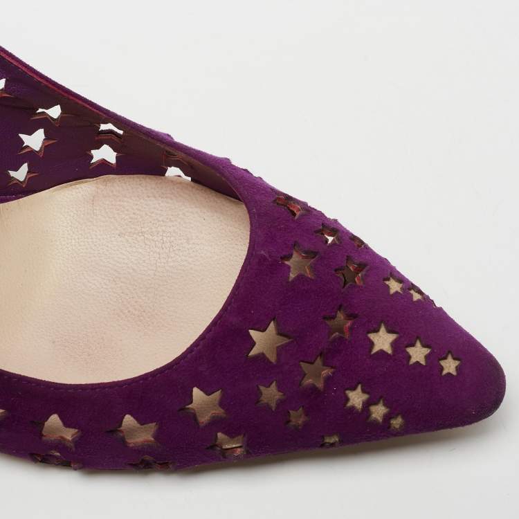 Pre Owned Jimmy Choo Purple Suede Laser Cut Star Romy Pumps Size 39.5