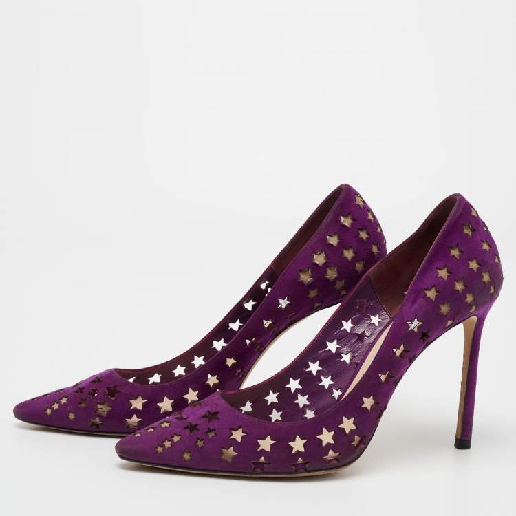 Pre Owned Jimmy Choo Purple Suede Laser Cut Star Romy Pumps Size 39.5