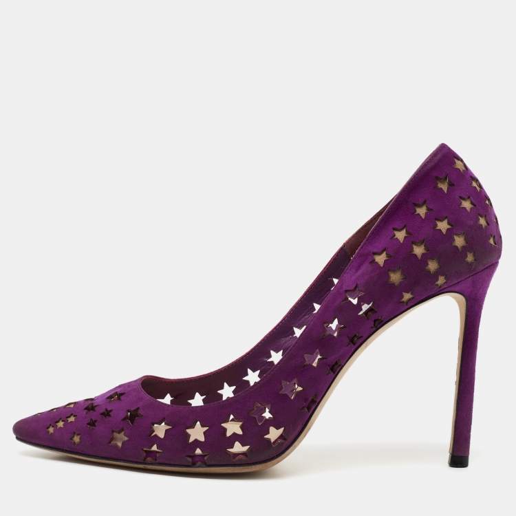 Pre Owned Jimmy Choo Purple Suede Laser Cut Star Romy Pumps Size 39.5