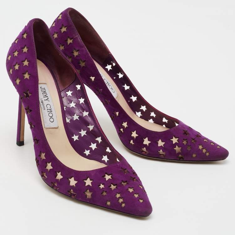 Pre Owned Jimmy Choo Purple Suede Laser Cut Star Romy Pumps Size 39.5