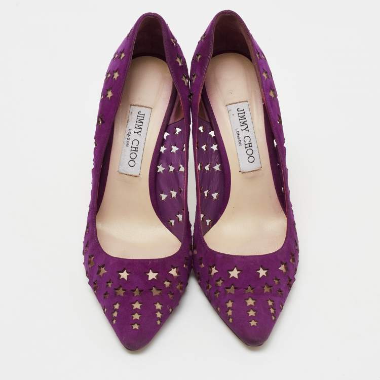 Pre Owned Jimmy Choo Purple Suede Laser Cut Star Romy Pumps Size 39.5