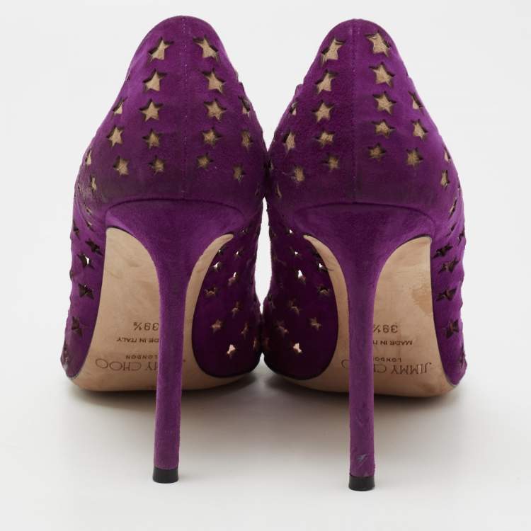 Pre Owned Jimmy Choo Purple Suede Laser Cut Star Romy Pumps Size 39.5