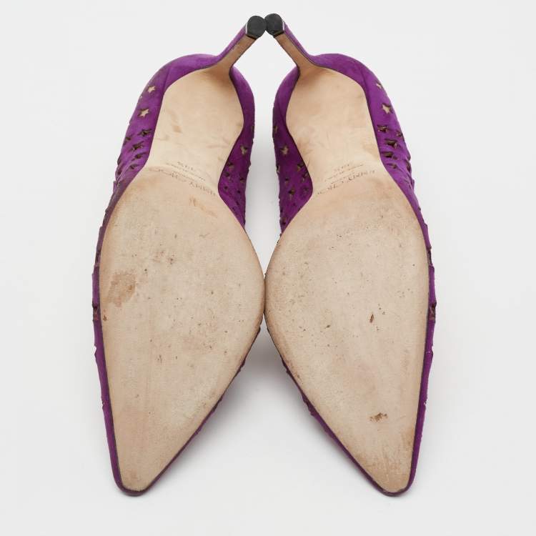 Pre Owned Jimmy Choo Purple Suede Laser Cut Star Romy Pumps Size 39.5