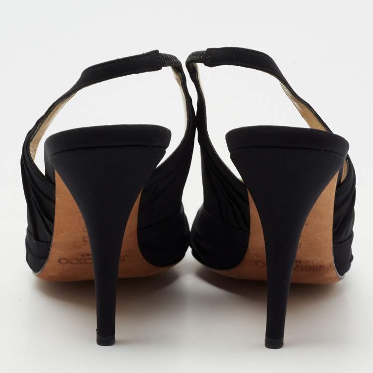 Pre Owned Jimmy Choo Black Satin Crystal Embellished Slingback Sandals Size 38
