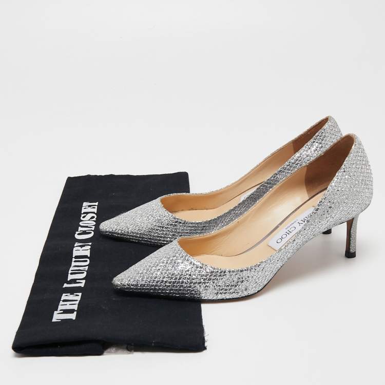 Pre Owned Jimmy Choo Silver Lurex Fabric Romy Pumps Size 37