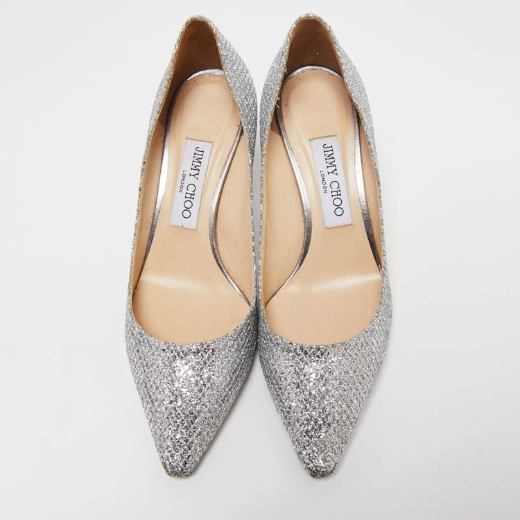 Pre Owned Jimmy Choo Silver Lurex Fabric Romy Pumps Size 37